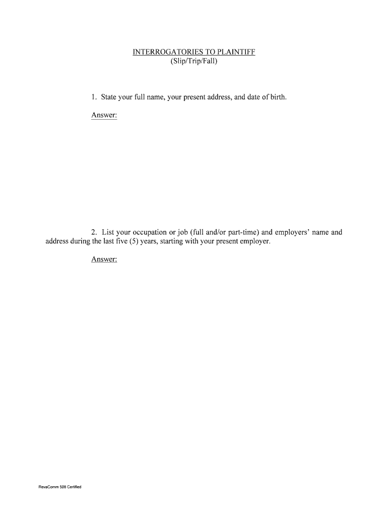 Slip and Fall Interrogatories to Plaintiff  Form