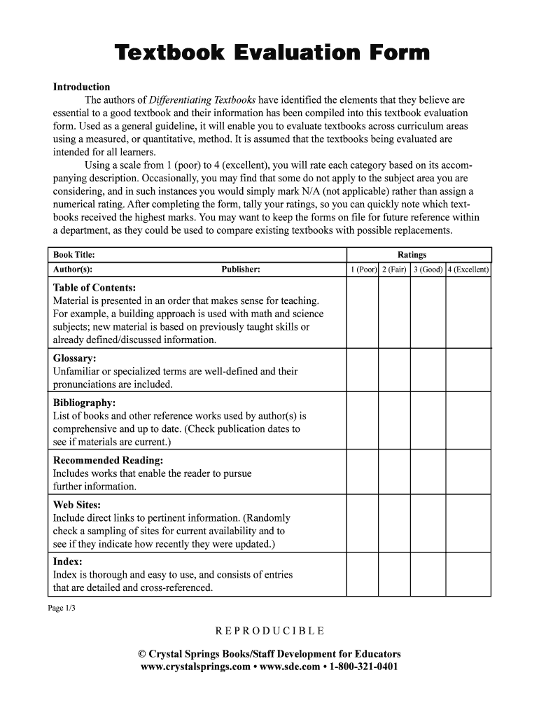 Textbook Evaluation Form
