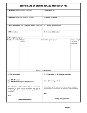 CERTIFICATE of ORIGIN ISRAEL MERCOSUR FTA  Form