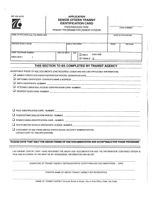 Senior Citizen Transit ID Application Septa Septa  Form