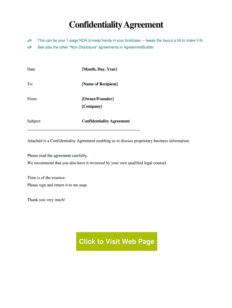 One Page Nda  Form