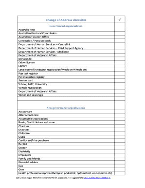 Australia Change Address Checklist  Form