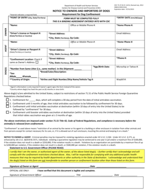 Notice to Owners and Importers of Dogs Notice to Owners and Importers of Dogs  Form