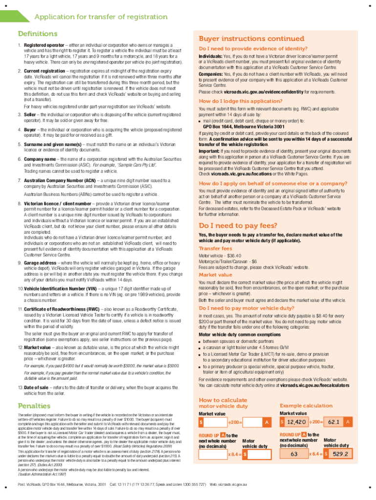 Vicroads Transfer Form