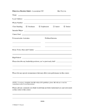 Personal Profile Sheet  Form
