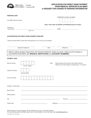  Application for Direct Bank Payment from MSP or Request for Health Gov Bc 2012-2024