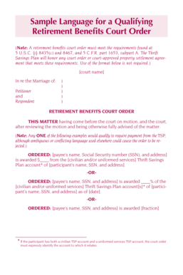 Sample Language for a Qualifying Retirement Benefits Court Order Court Order Tsp  Form