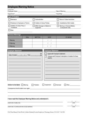 Employee Warning Notice  Form