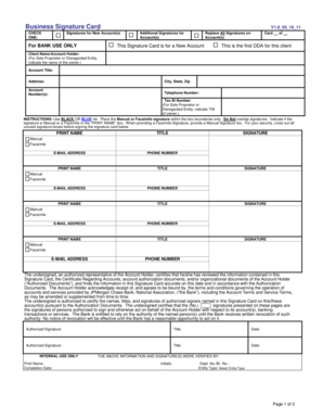 Chase Bank Signature Card  Form