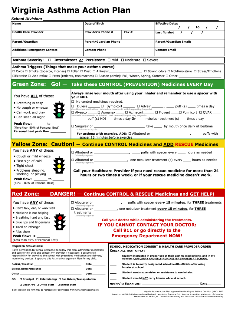 Printable Asthma Action Plan