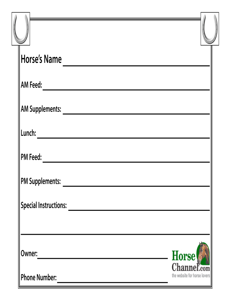 Horse Stall Card Template  Form