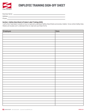 Printable Sign Off Sheet