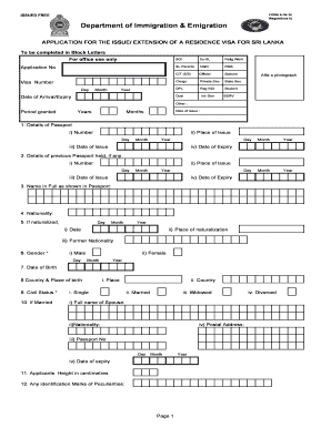 Residence Visa Department of Immigration and Emigration  Form