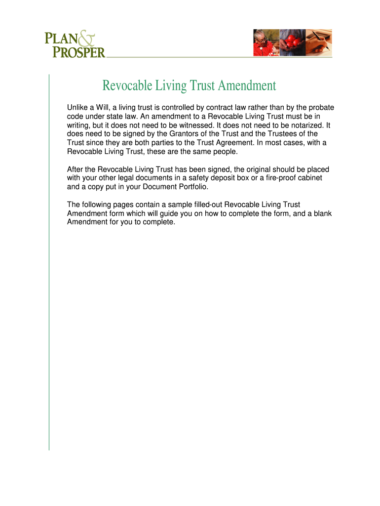 REVOCABLE LIVING TRUST Amendment Printable Form