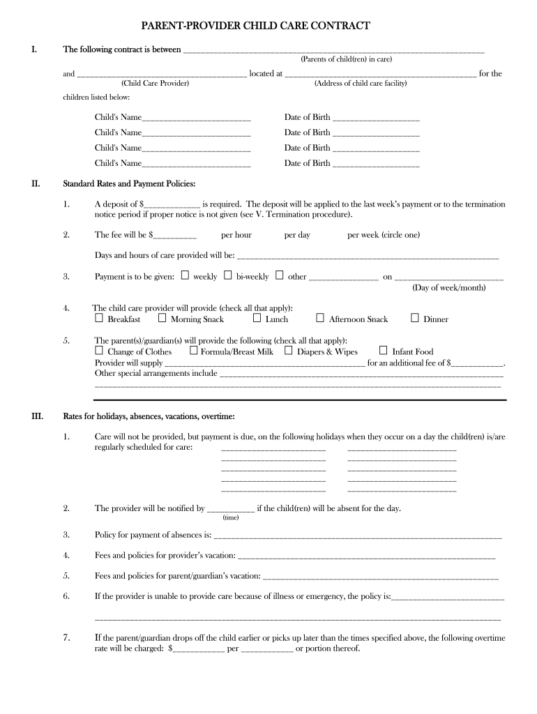 Daycare Contract Form 2009-2025