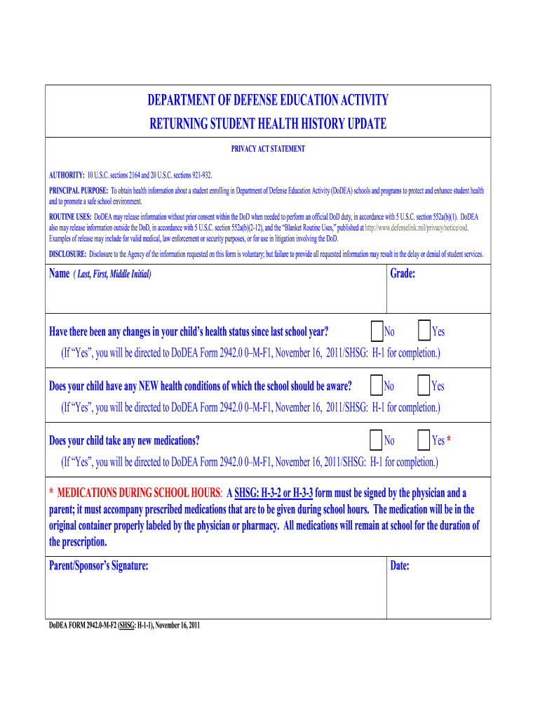  Dodea Form 2942 2011-2024