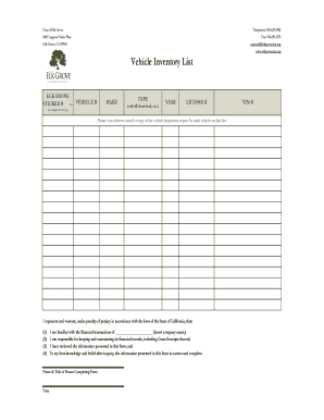 Vehicle Inventory List Form