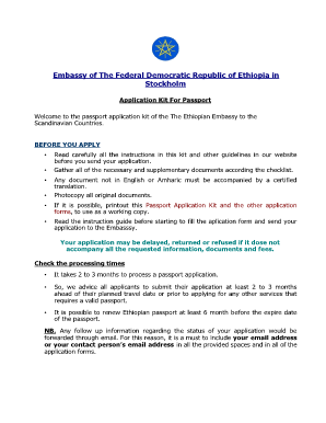 Ethiopian Embassy Stockholm Passport Application Form