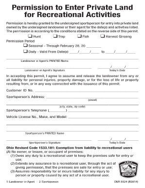 Ohio Hunting Permission Slip  Form