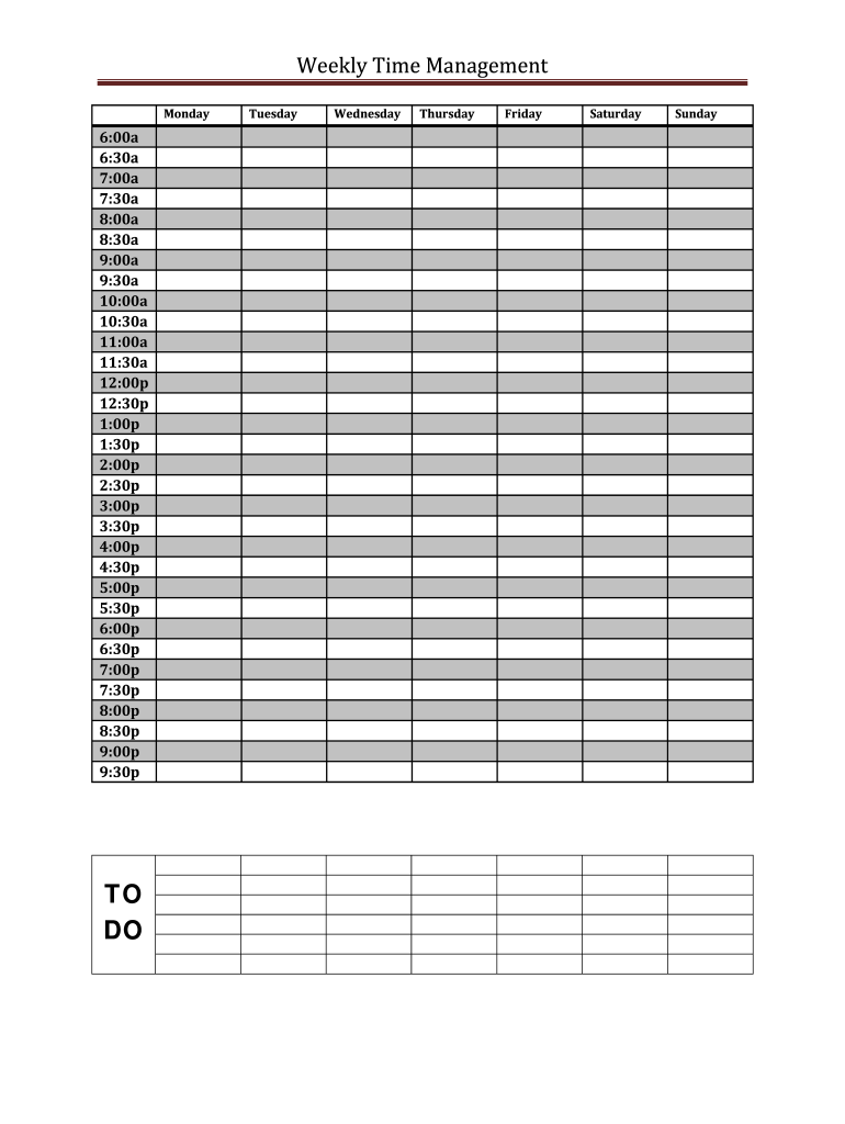 Blank Weekly Time Management Schedule Student Worldcampus Psu  Form