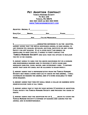 Dog Adoption Contract  Form