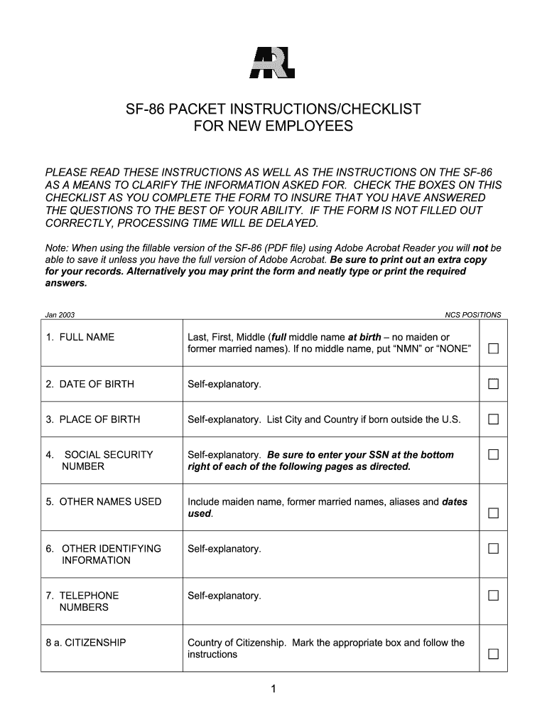 Sf 86 Fillable  Form