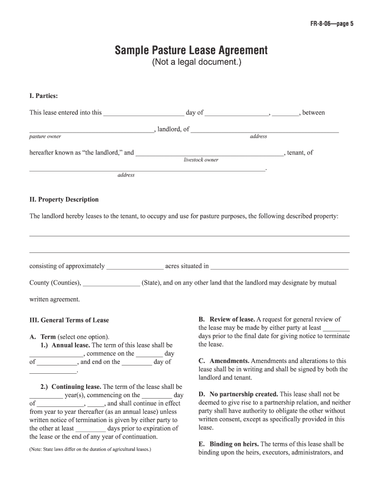 Cattle Grazing Lease Agreement  Form