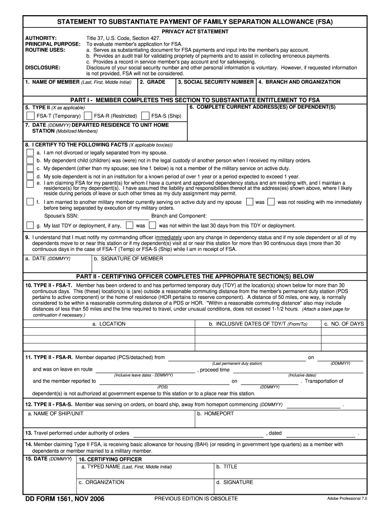  Dd Form 1561 2006-2024