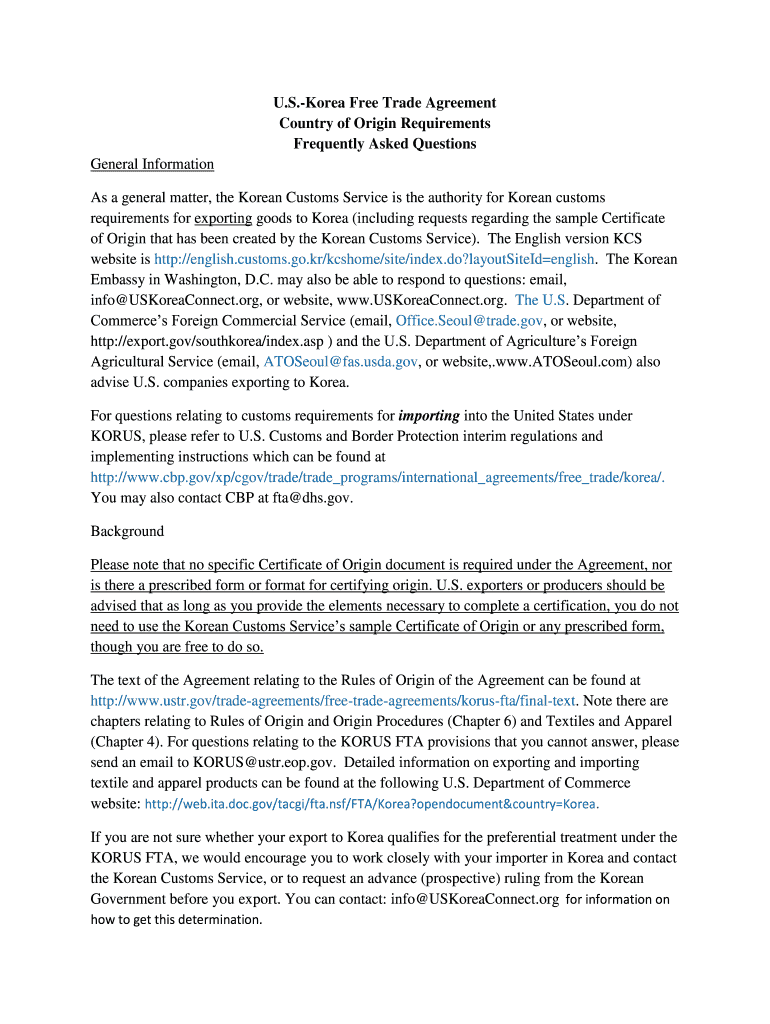 Korea Fta Certificate of Origin Form