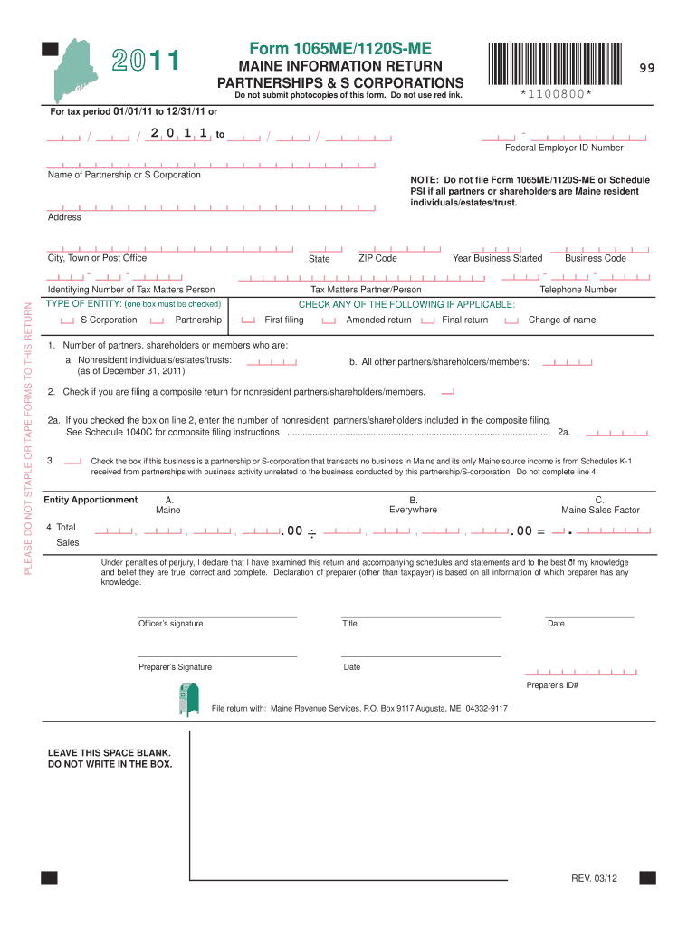 Maine 1065me Instructions Form