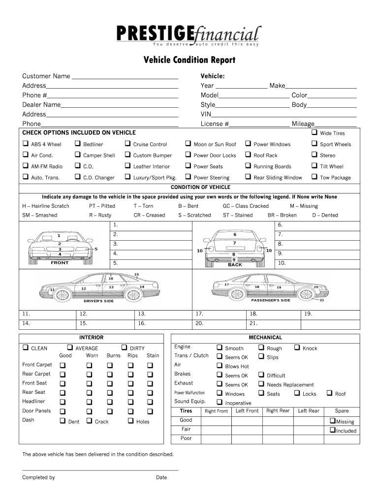 Vehicle Condition Report  Form
