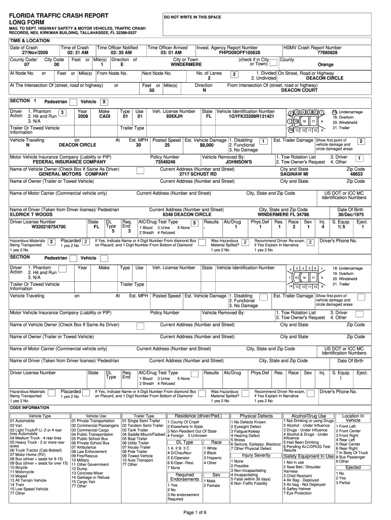 Florida Crash Report  Form