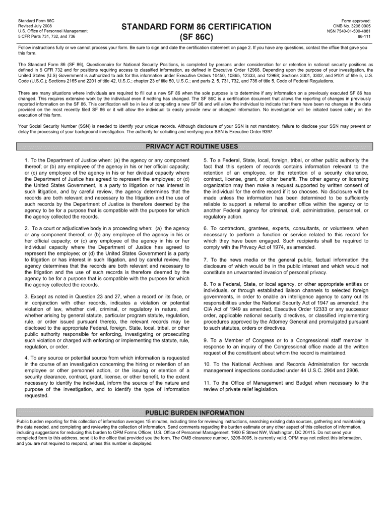 Sf 86c Fillable PDF  Form