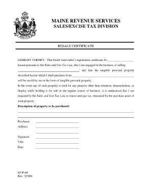 Maine Resale Certificate  Form