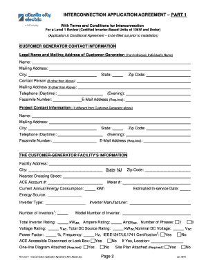 Interconnection ApplicationAgreement Level 1 Atlantic City Electric  Form