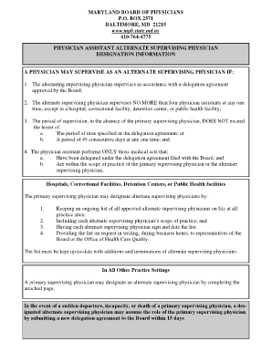 Alternate Supervising Physician Designation Form Maryland Board