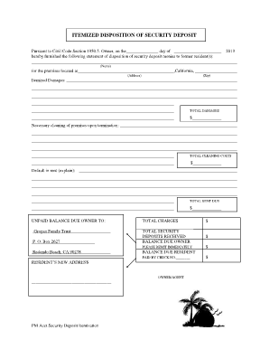 Itemized Disposition of Security Deposit El Camino College Elcamino  Form