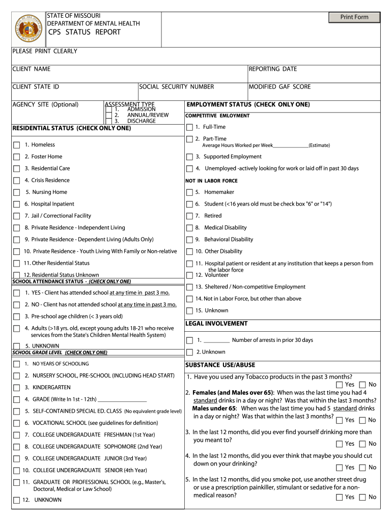 Missouri Status Report  Form