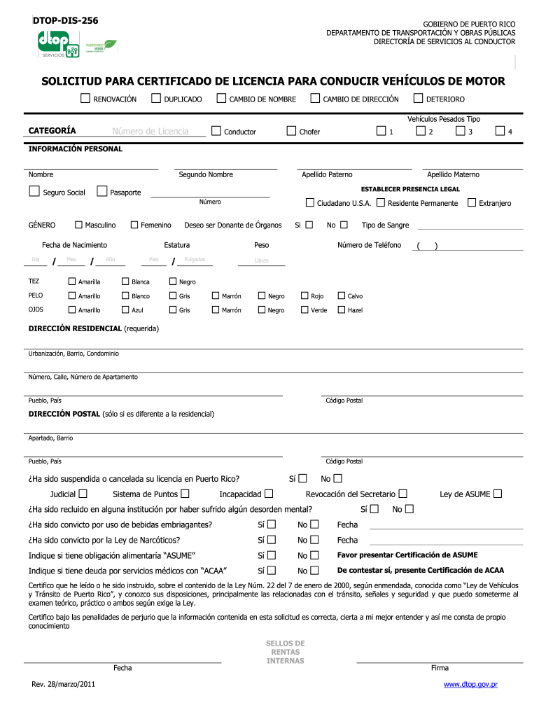 Get and Sign Dtop Dis 256 2011 Form