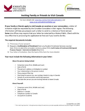 Invitation Letter Canada PDF  Form