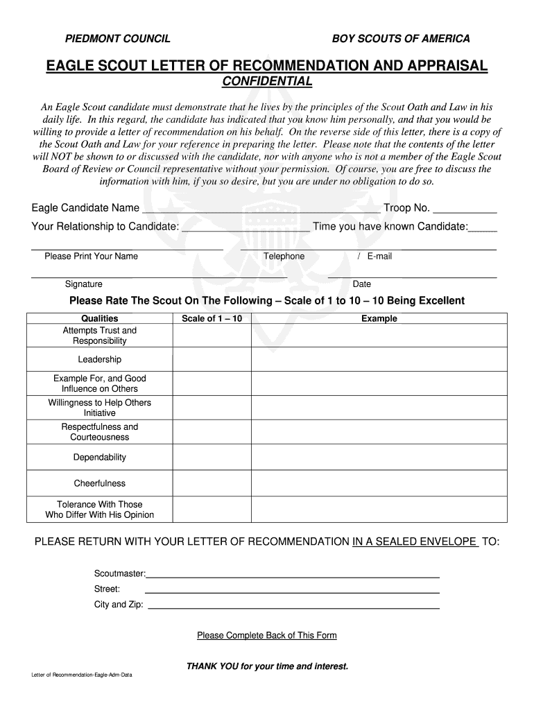 Bsa Letter of Recommendation Form