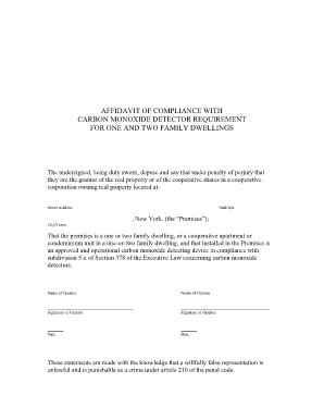 Affidavit of Compliance with Carbon Monoxide Detector Requirement  Form