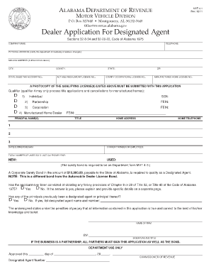 Dealer Application for Designated Agent Alabama Department of Revenue Alabama  Form