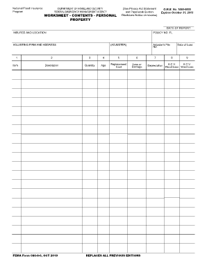 Personal Property Inventory Worksheet  Form