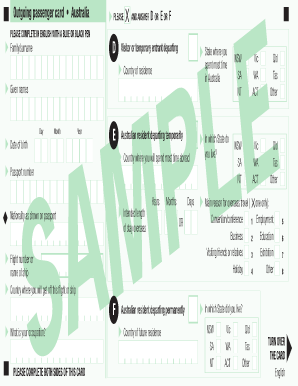 Outgoing Passenger Card Australia PDF  Form