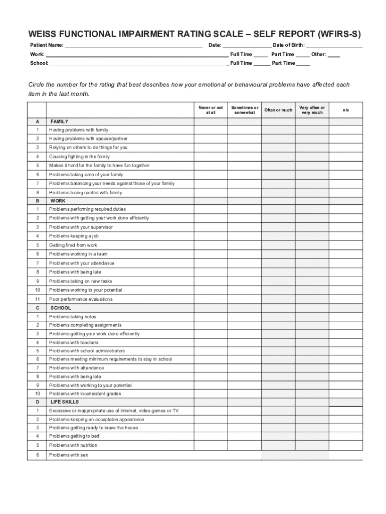 Weiss Functional Impairment Rating Scale Online  Form