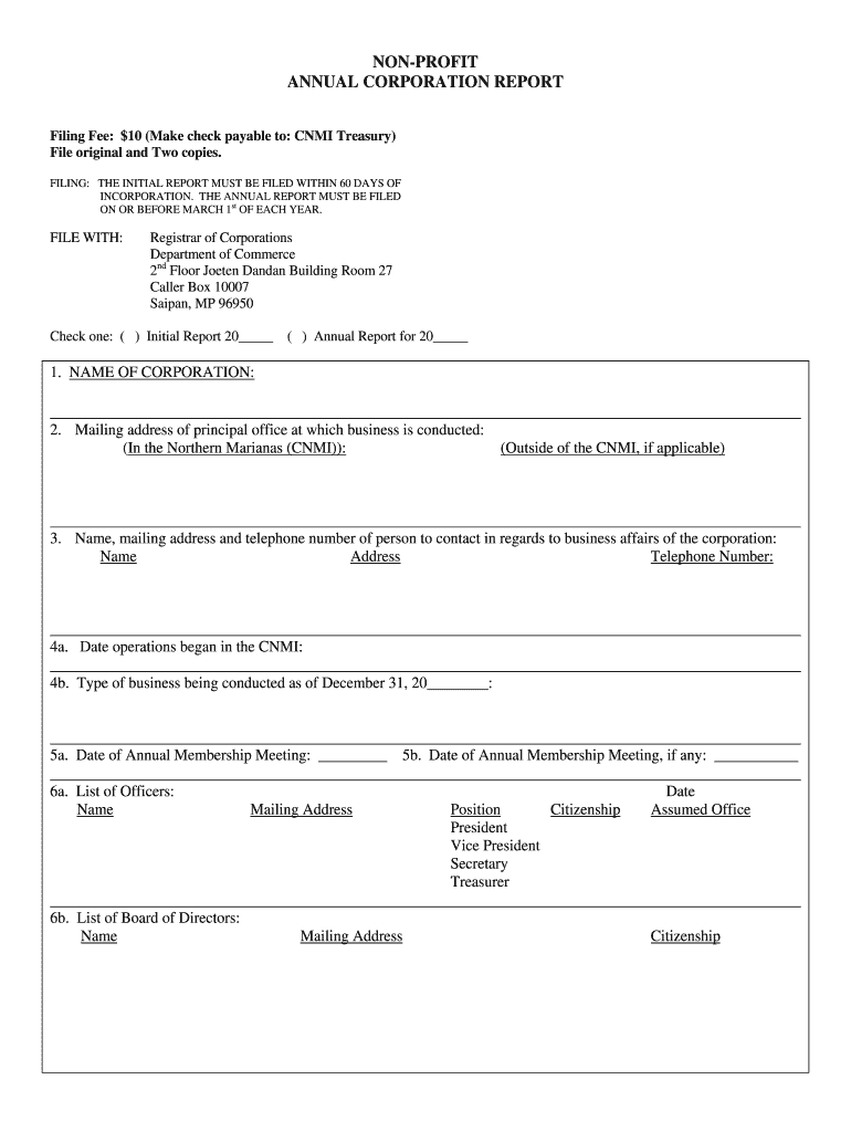 Annual Report for Nonprofit Corporation  Form