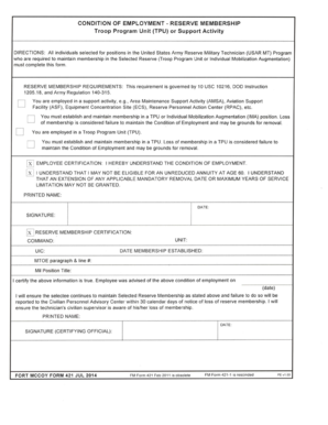 Condition of Employment Reserve Membership Fort McCoy  Form