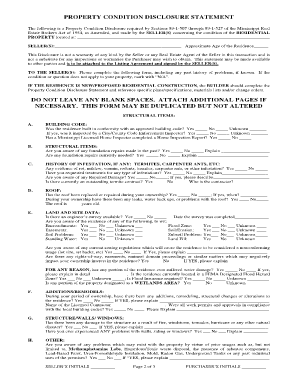 The Following is a Property Condition Disclosure Required by Sections 89 1 507 through 89 1 527 of the Mississippi Real Estate B  Form