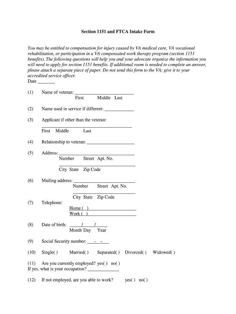 Section 1151 and FTCA Intake Form